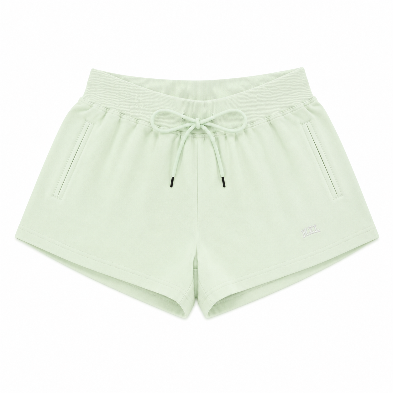 Light mint green casual shorts with drawstring waist and side pockets, perfect for relaxed summer days.