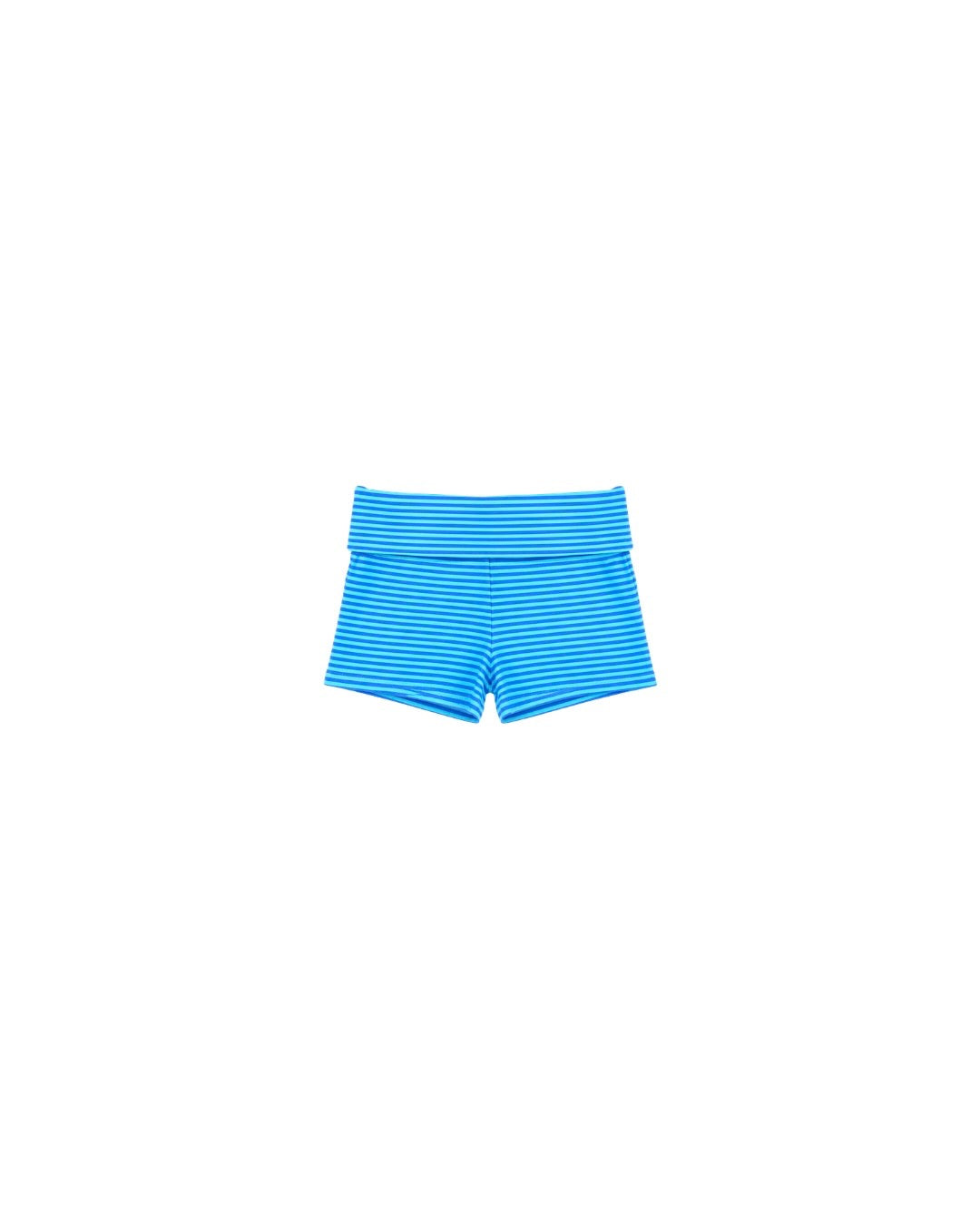 Blue and white striped foldover shorts for a casual, comfortable summer look.
