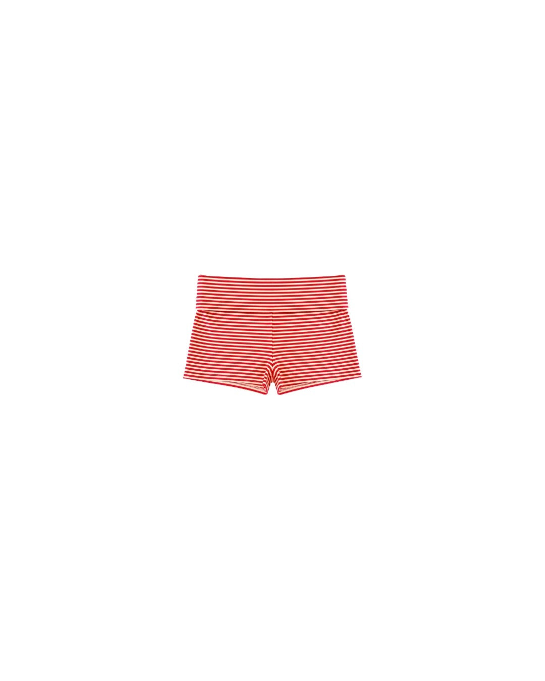 Red and white striped foldover shorts with a comfortable, casual fit for easy summer wear.