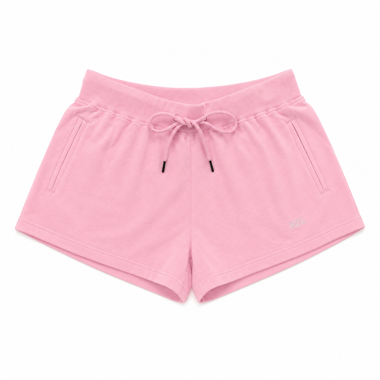 Soft pink casual shorts with drawstring waist and side pockets, perfect for relaxed weekend wear