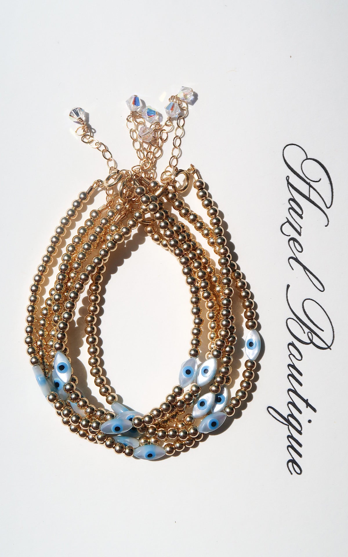 14k Gold Filled White Evil Eye Bracelet