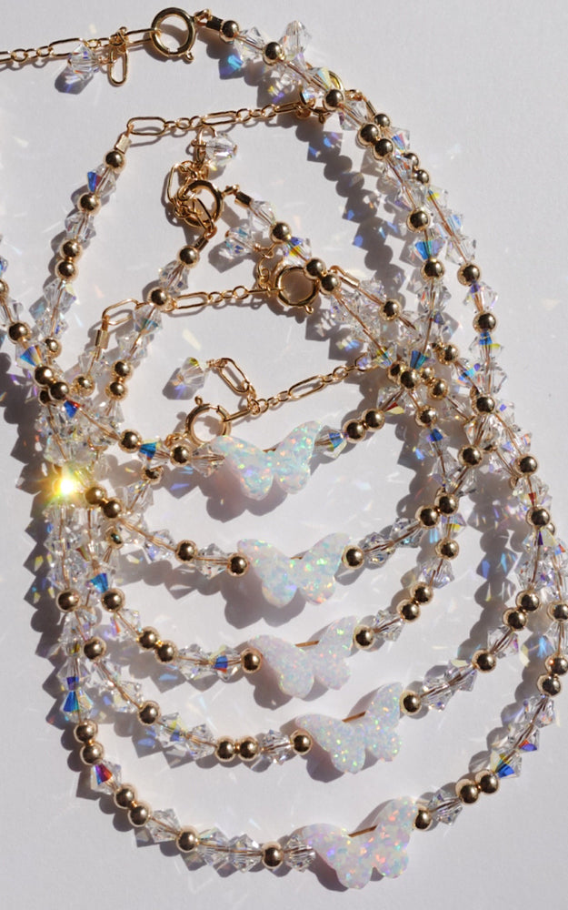 14K Gold Filled Crystal & White Butterfly Bracelet