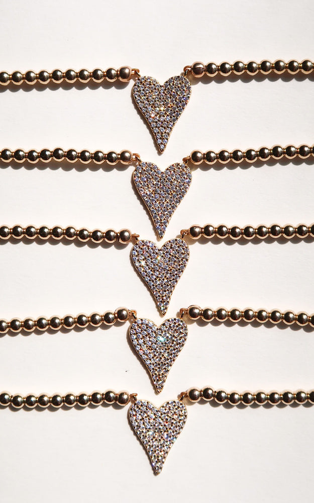 14k Gold Filled Diamond Heart Charm Bracelet