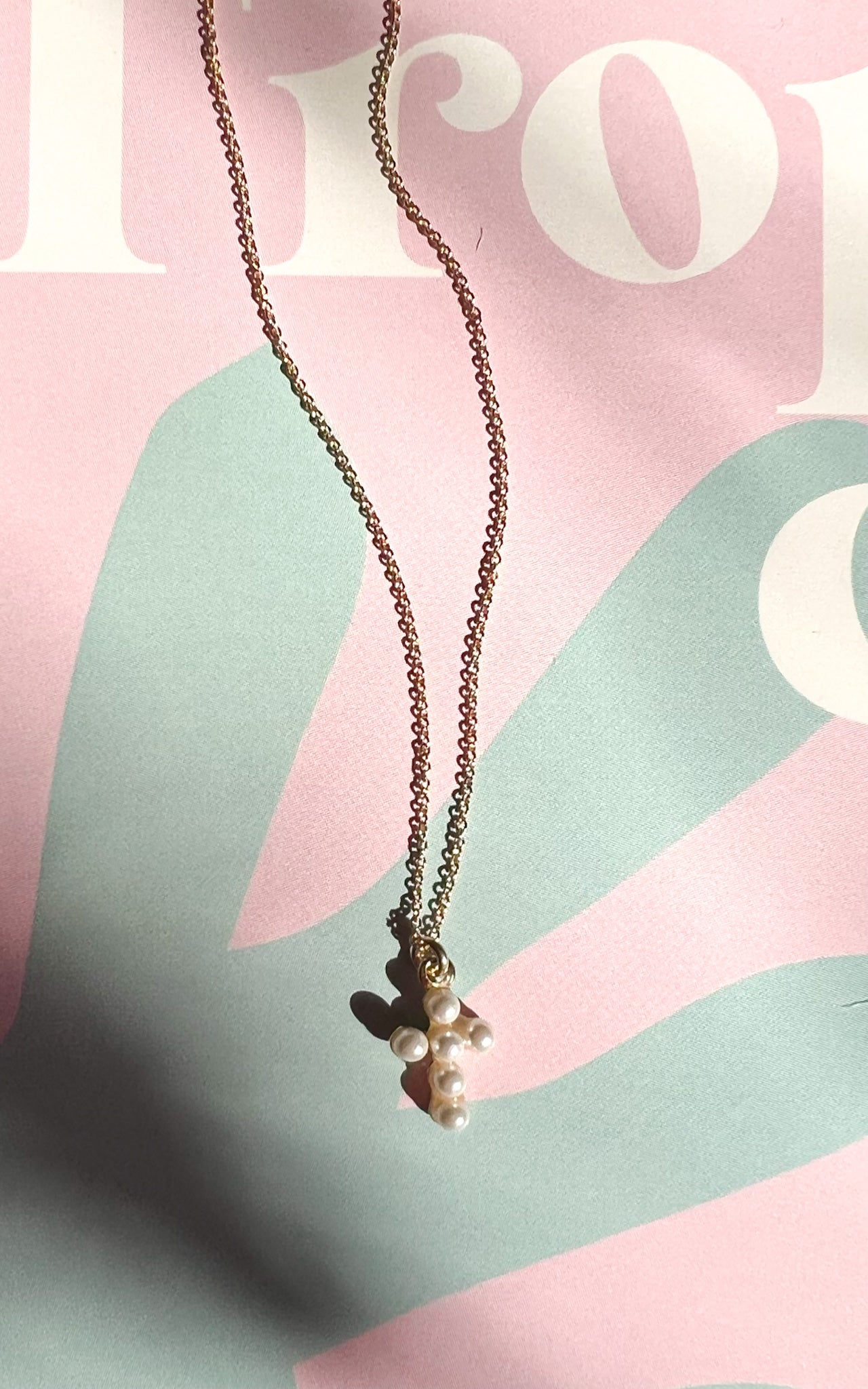 14k Gold Pearl Cross Necklace