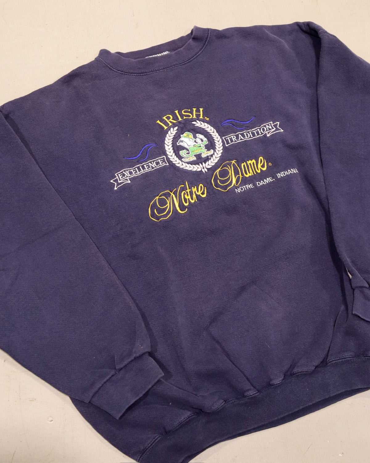 Vintage purple Irish graphic crewneck sweatshirt laid flat