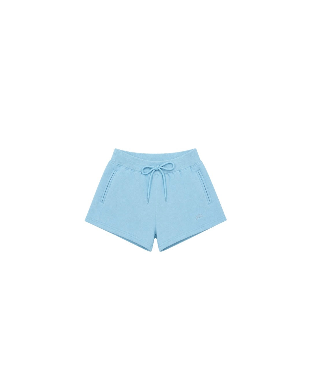 Light blue casual shorts with a drawstring waist and side pockets, perfect for relaxed summer days.