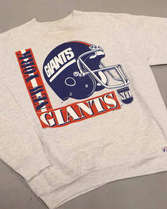 Vintage grey crewneck sweatshirt with New York Giants football helmet graphic