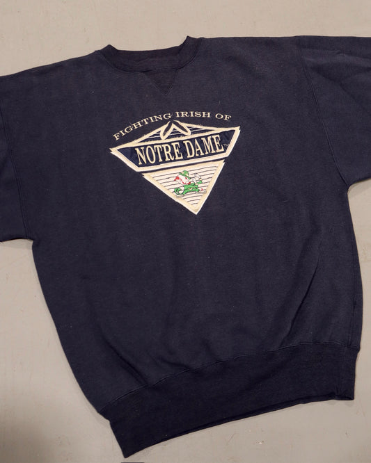 Vintage navy Notre Dame crewneck sweatshirt with Fighting Irish triangle graphic