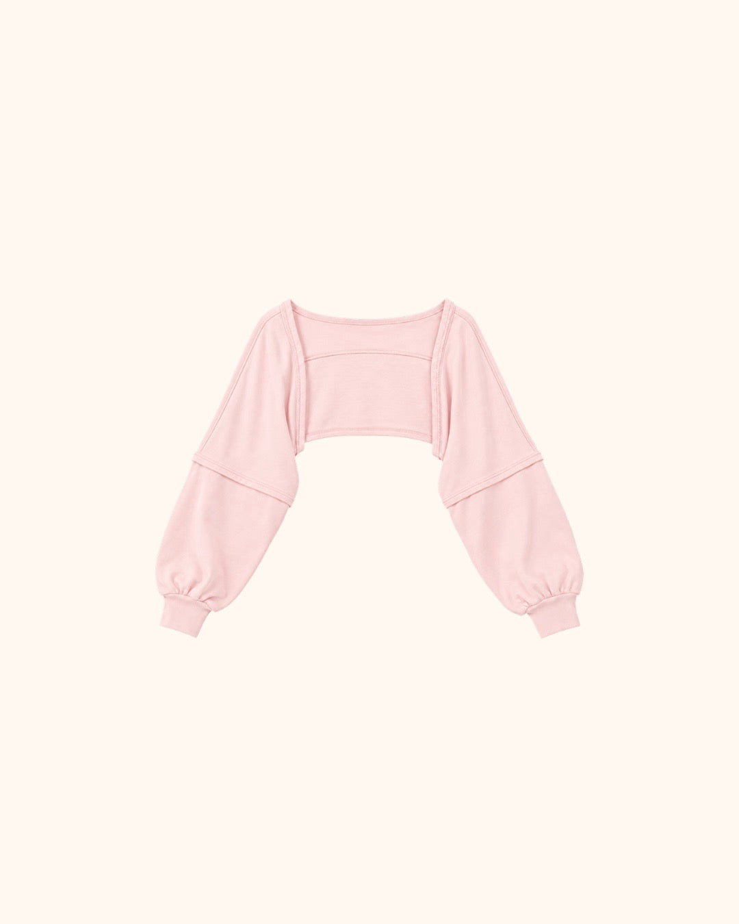 Pink cropped warm up shrug with long gathered sleeves