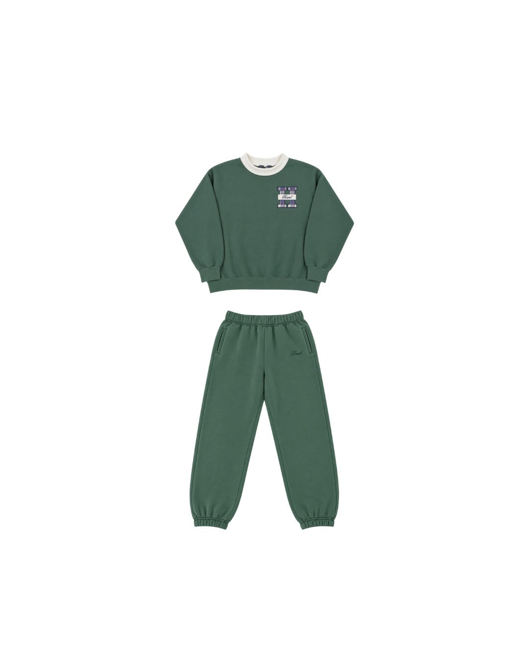 Green mockneck sweatshirt and matching jogger pants set
