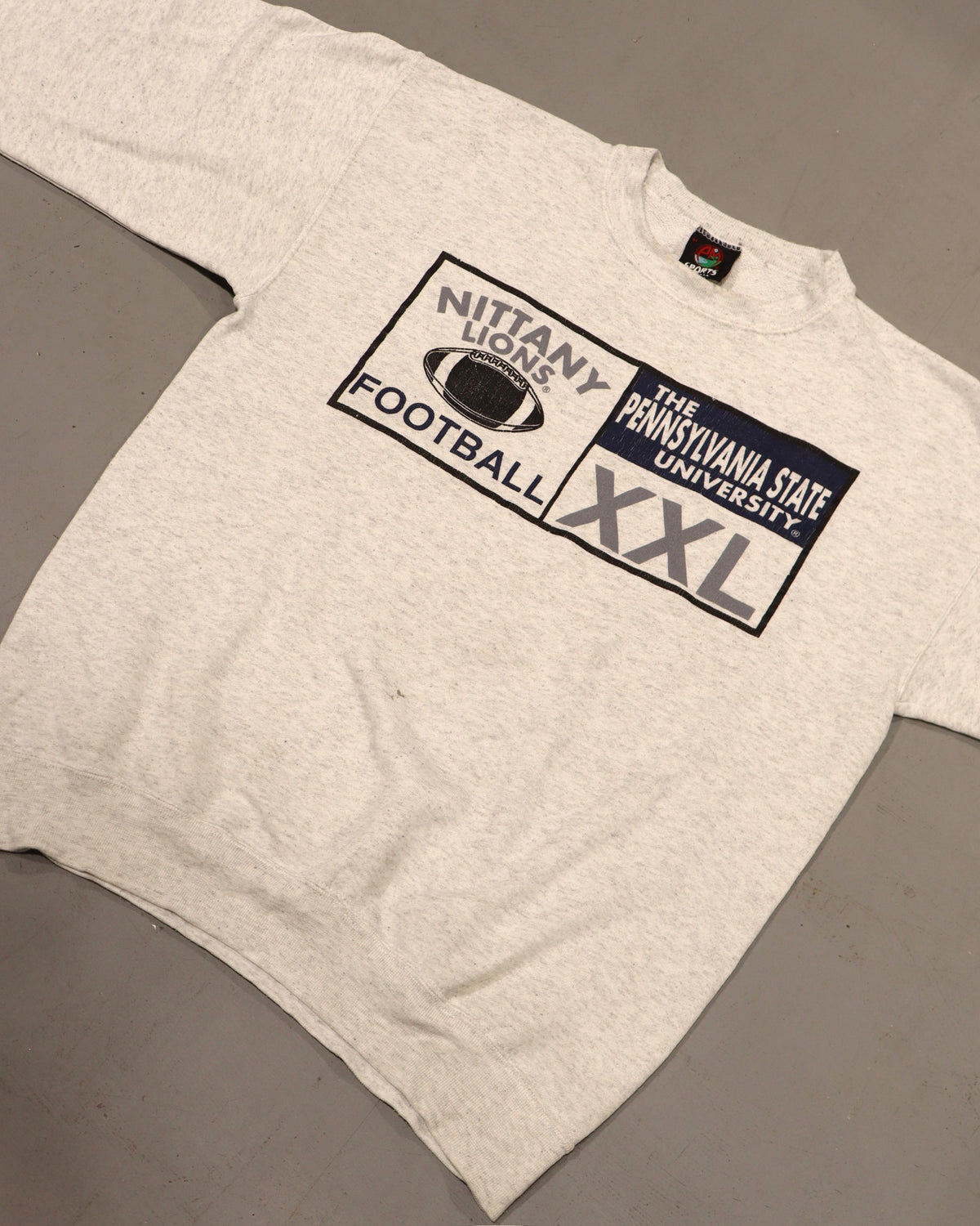 Light gray Penn State Nittany Lions football crewneck sweatshirt with graphic and XXL print