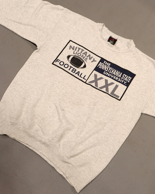 Light gray Penn State Nittany Lions football crewneck sweatshirt with graphic and XXL print