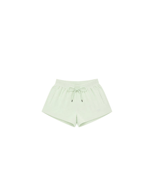Mint green casual shorts with drawstring waist and side pockets, perfect for relaxed summer wear.