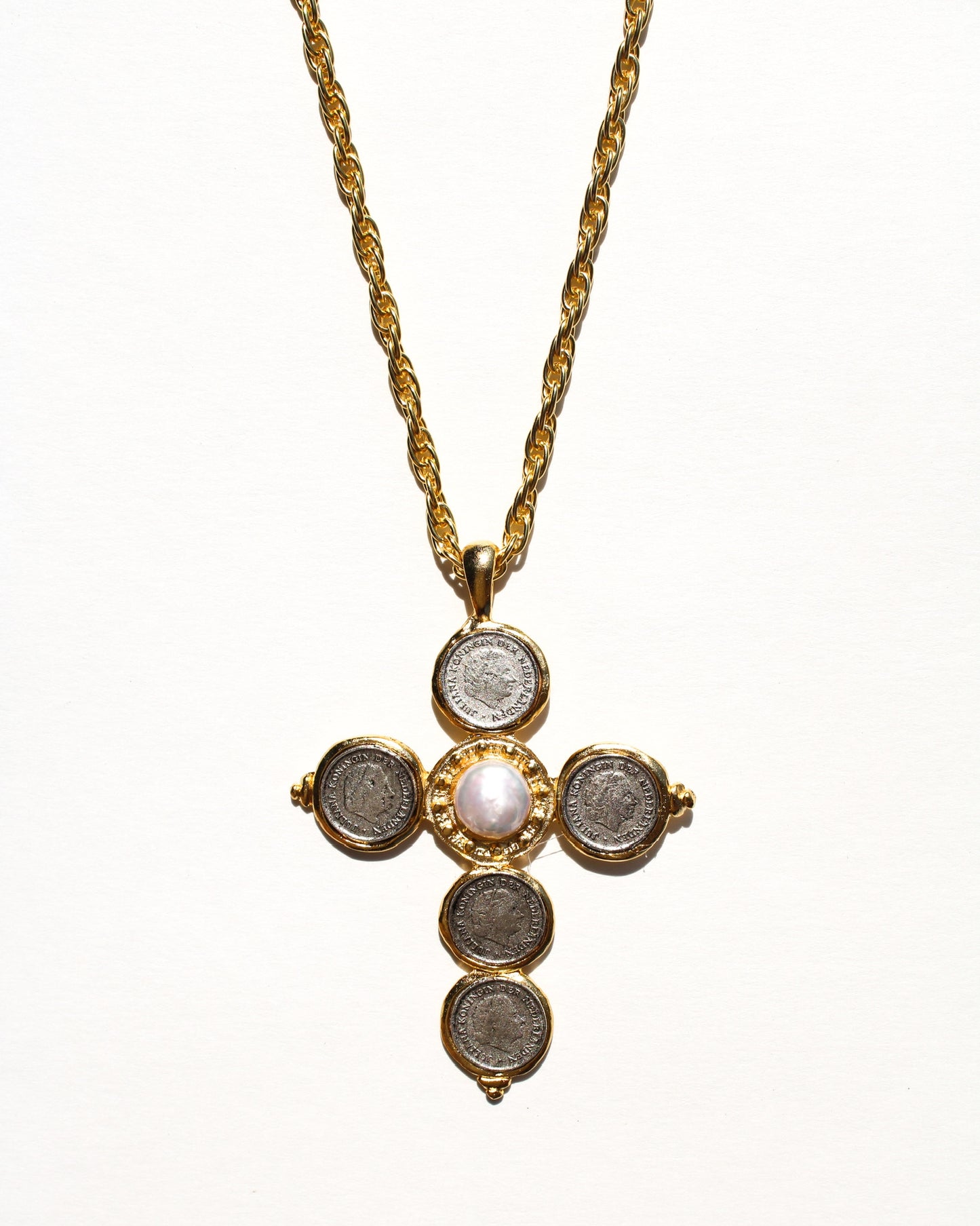 Mixed Metal Coin Cross Necklace