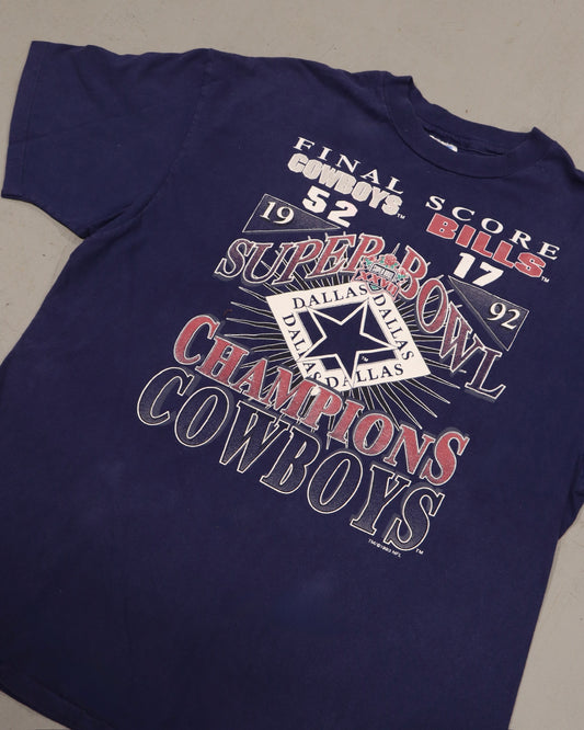 Vintage navy Dallas Cowboys Super Bowl champions graphic tee with retro football design