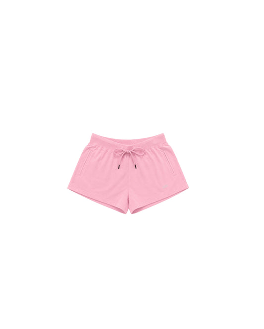 Light pink casual shorts with an adjustable drawstring waist and side pockets, perfect for relaxed summer days.