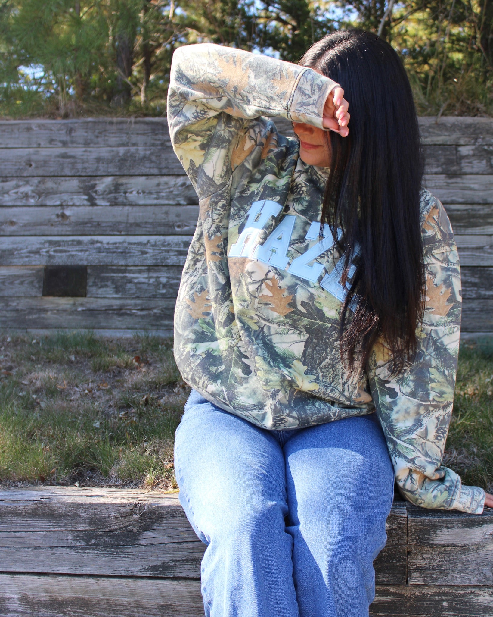 The Camo Crewneck // Aqua – Hazel Boutique