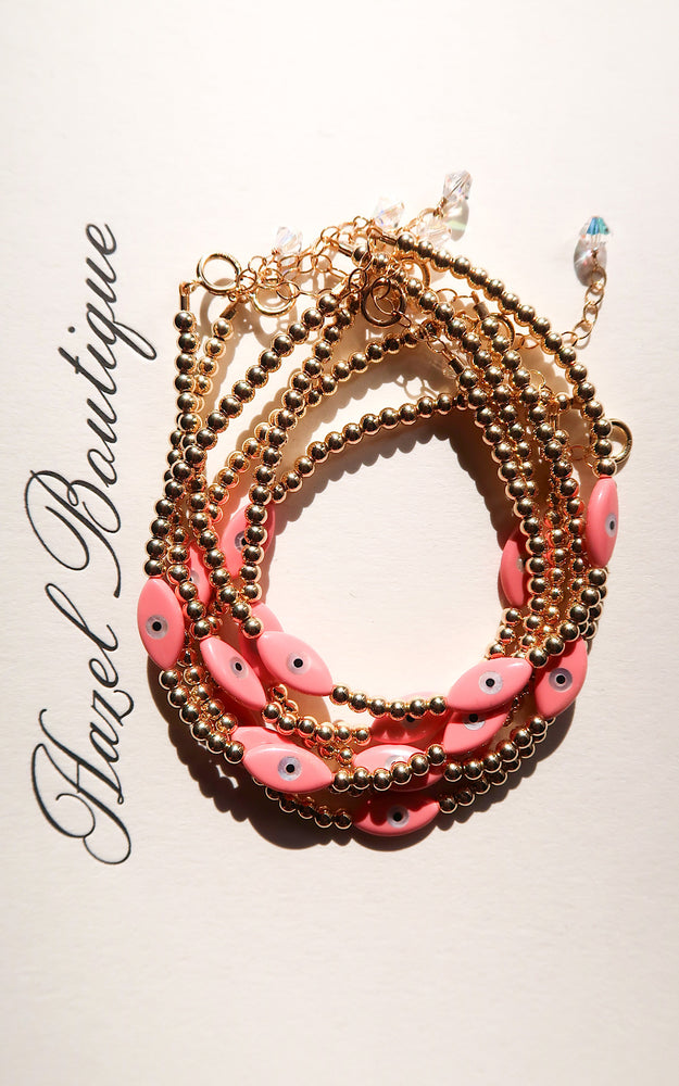 14k Gold Filled Pink Evil Eye Bracelet