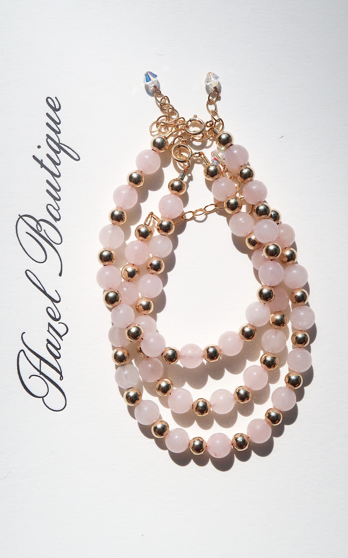 14k Gold Rose Quartz & Gold Bead Bracelet