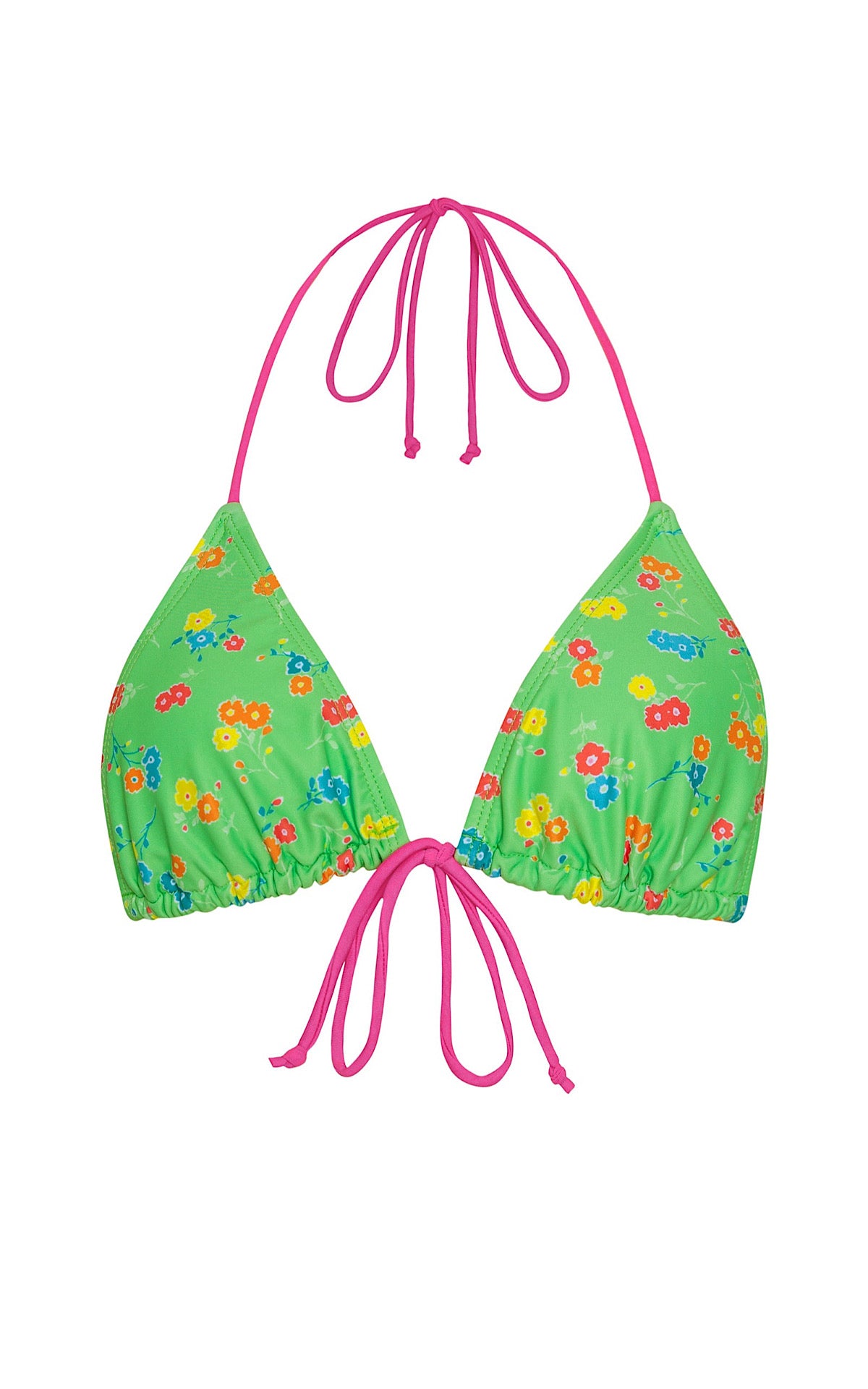 The Pamita Bikini Top // Green Floral With Pink Binding