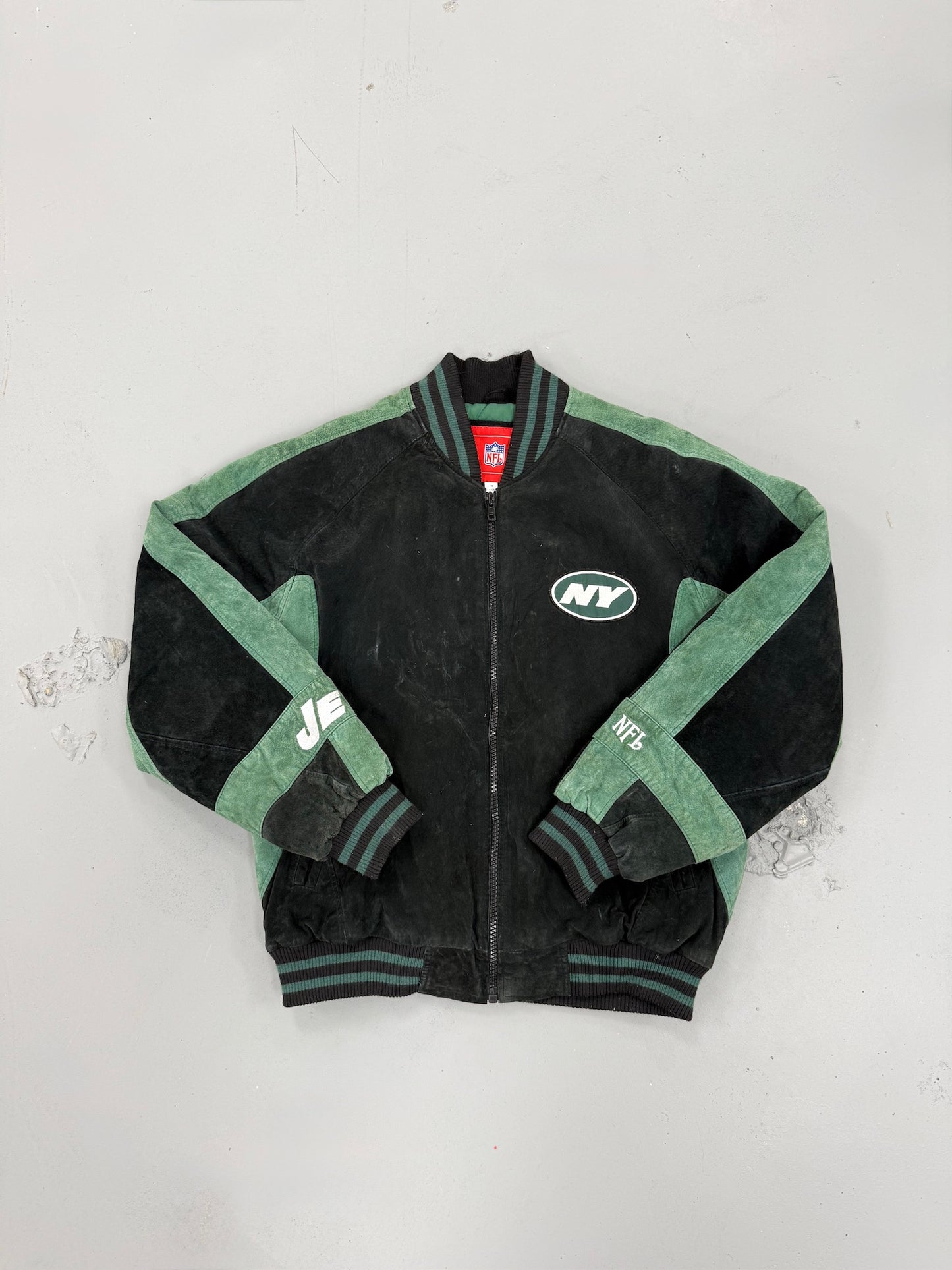 EVI11 TWIN VINTAGE SUEDE BOMBER JACKET-NY JETS