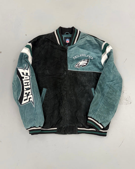 EVI11 TWIN VINTAGE SUEDE BOMBER JACKET- PHILADELPHIA EAGLES