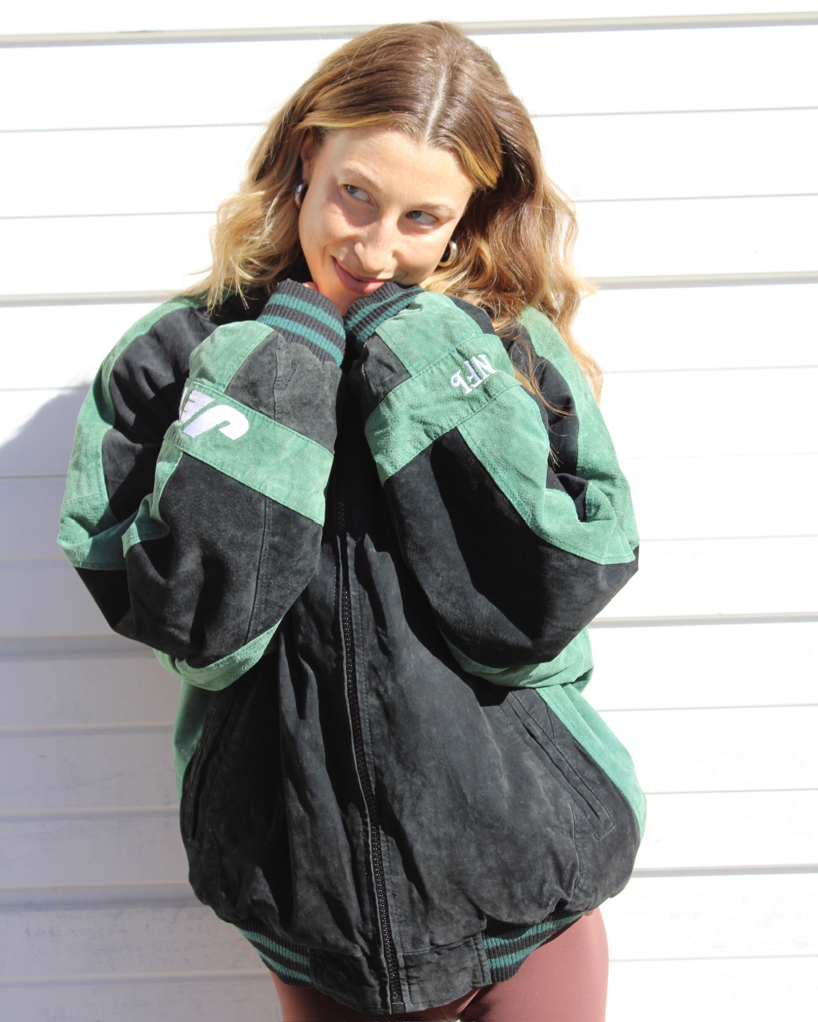 EVI11 TWIN VINTAGE SUEDE BOMBER JACKET-NY JETS – Hazel Boutique