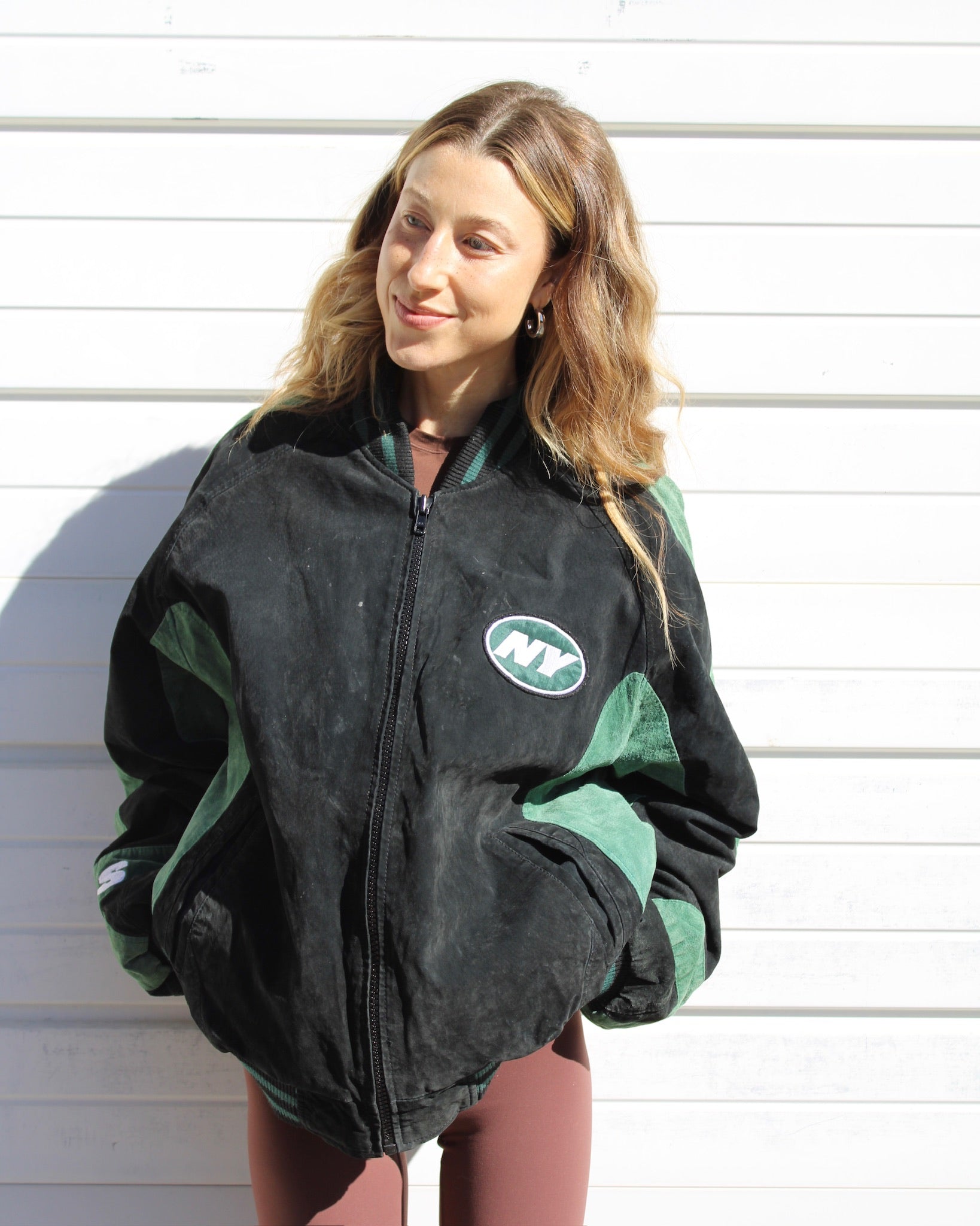 EVI11 TWIN VINTAGE SUEDE BOMBER JACKET-NY JETS – Hazel Boutique