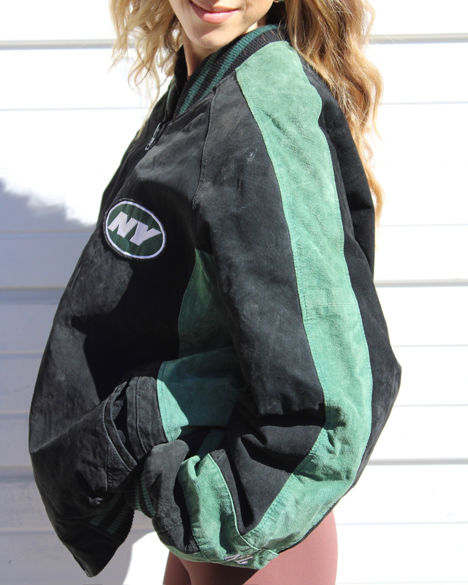 EVI11 TWIN VINTAGE SUEDE BOMBER JACKET-NY JETS – Hazel Boutique