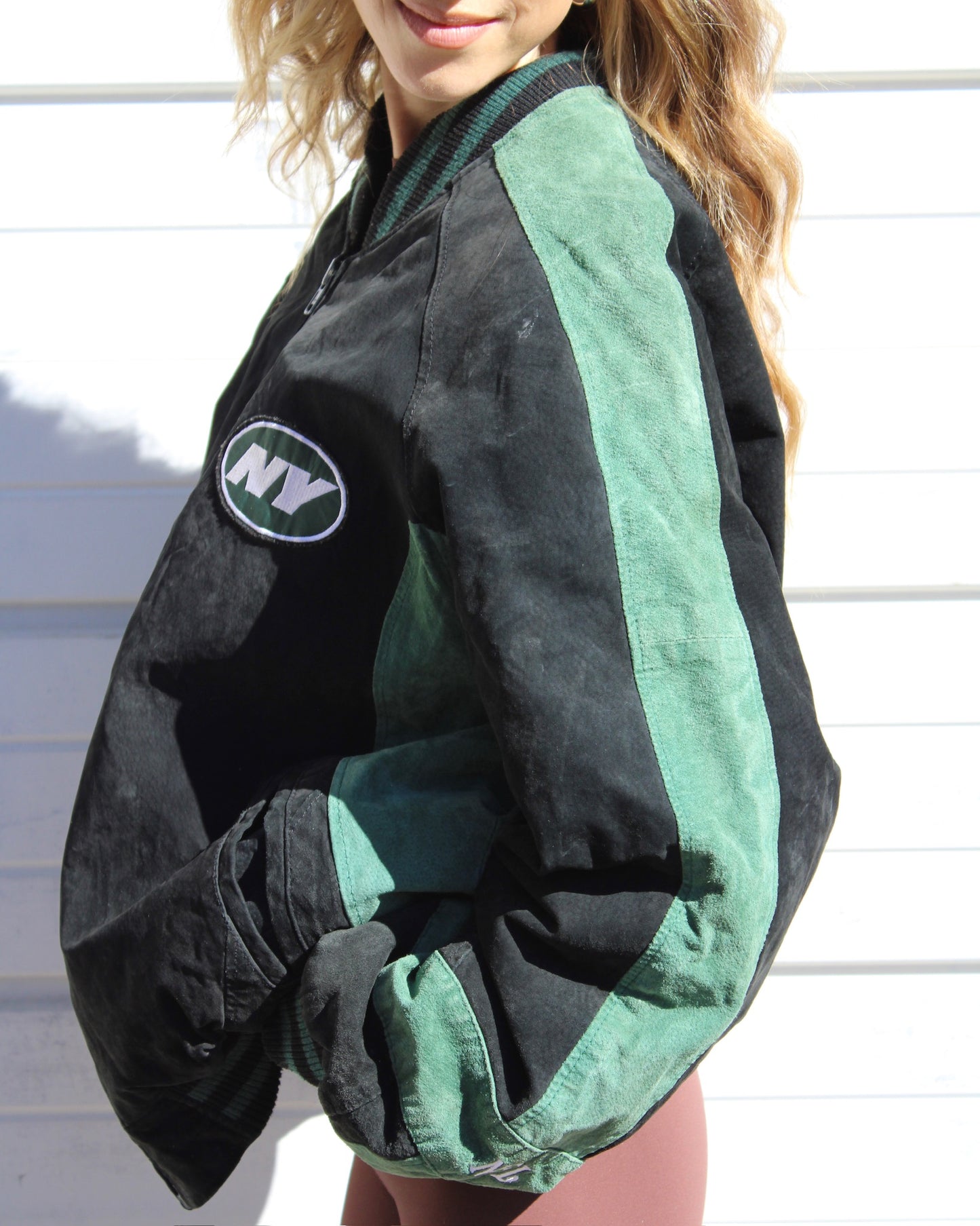 EVI11 TWIN VINTAGE SUEDE BOMBER JACKET-NY JETS