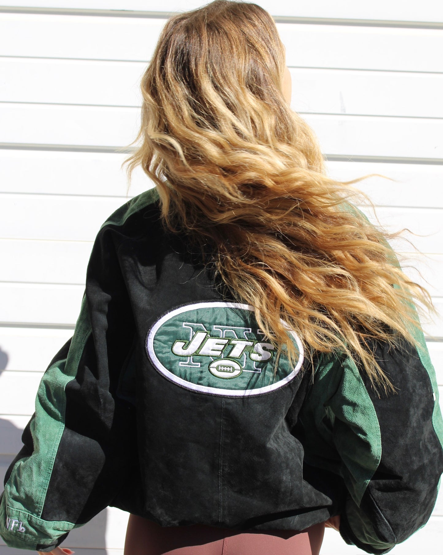 EVI11 TWIN VINTAGE SUEDE BOMBER JACKET-NY JETS
