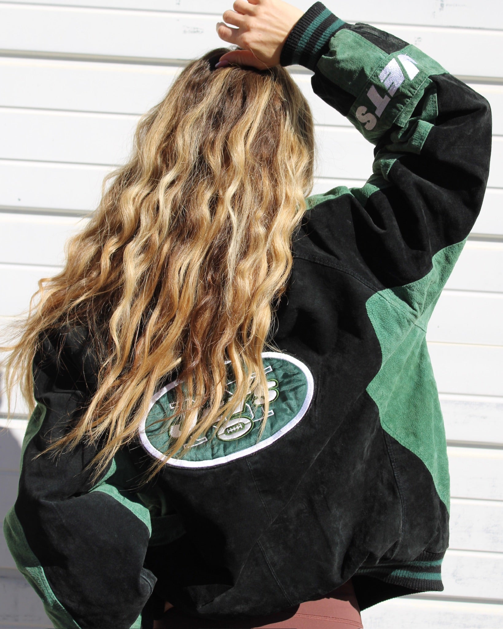EVI11 TWIN VINTAGE SUEDE BOMBER JACKET-NY JETS – Hazel Boutique