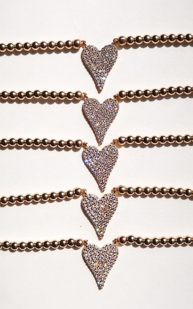 14k Gold Filled Diamond Heart Charm Bracelet